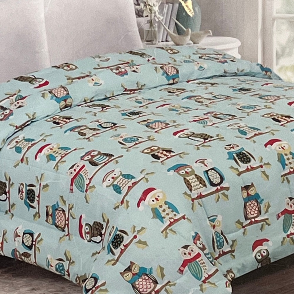 Ashley Cooper Classics Cotton Rich Blue Red Owl Full/Queen Comforter Whimsical